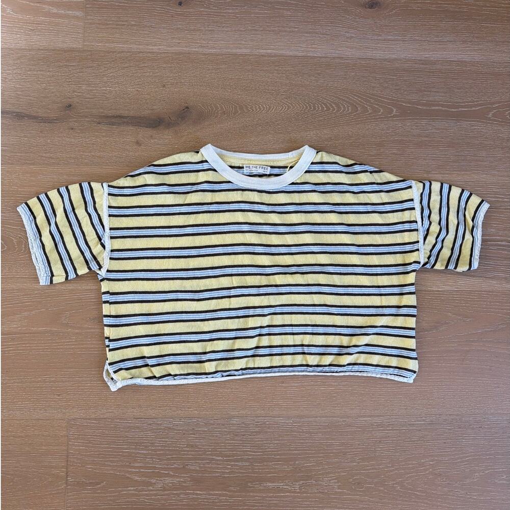 We The Free Striped Tee Rugby Size XS Lemon Brown Blue White